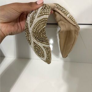 New Handcrafted Gold and Pearl Beaded Headband